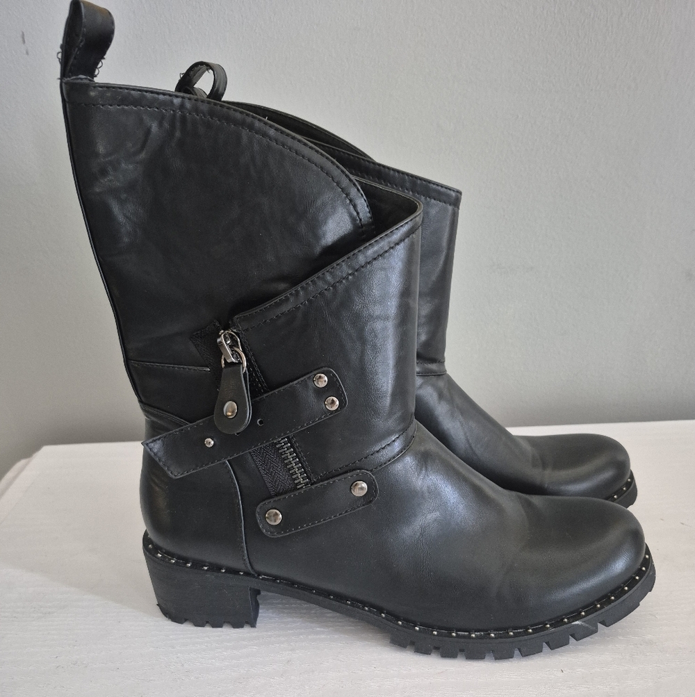Black Faux Leather Women's Boots